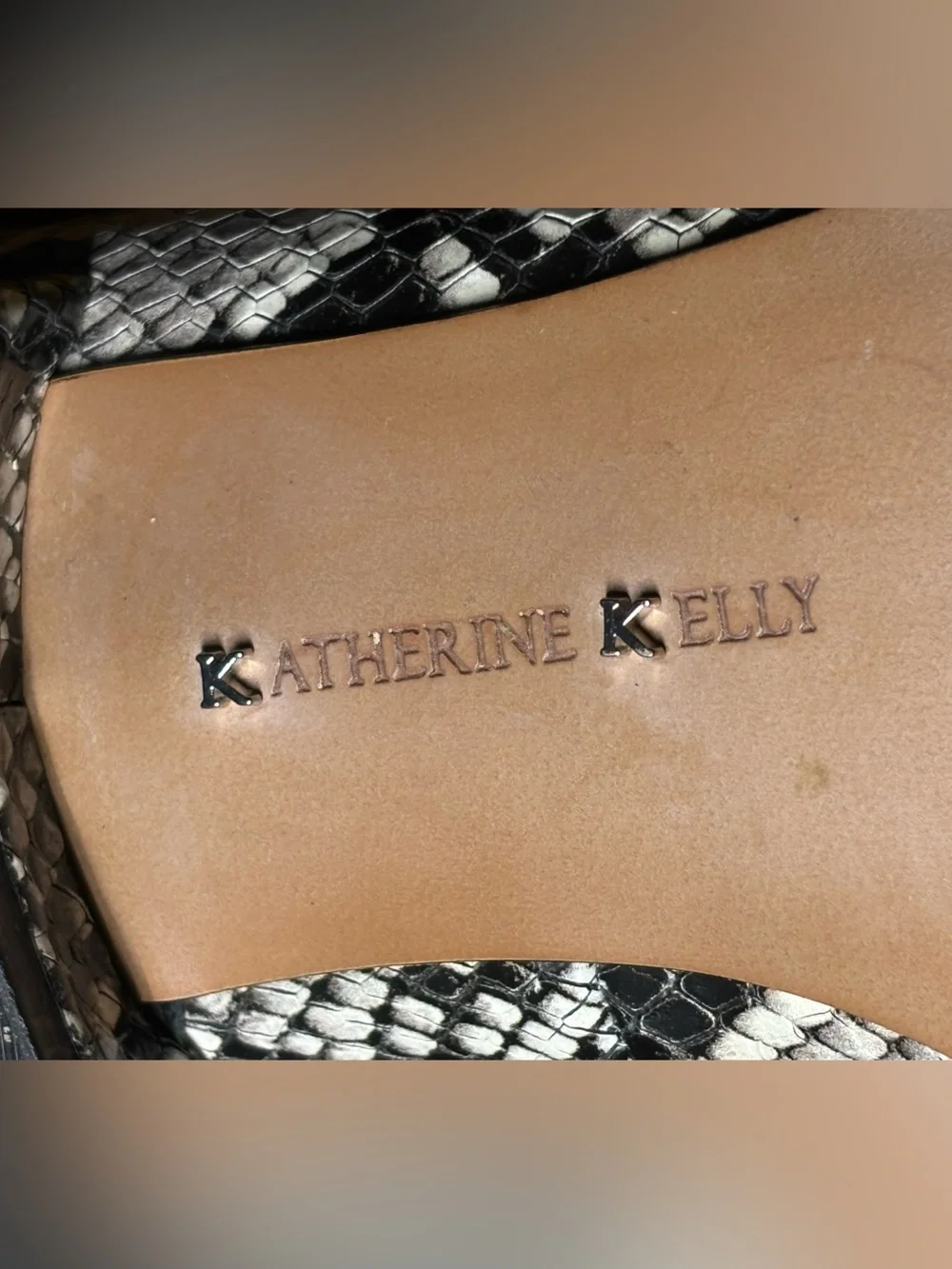 Pointed Toe Snake-Print Flats - White/Black from Katherine Kelly, size 7.5